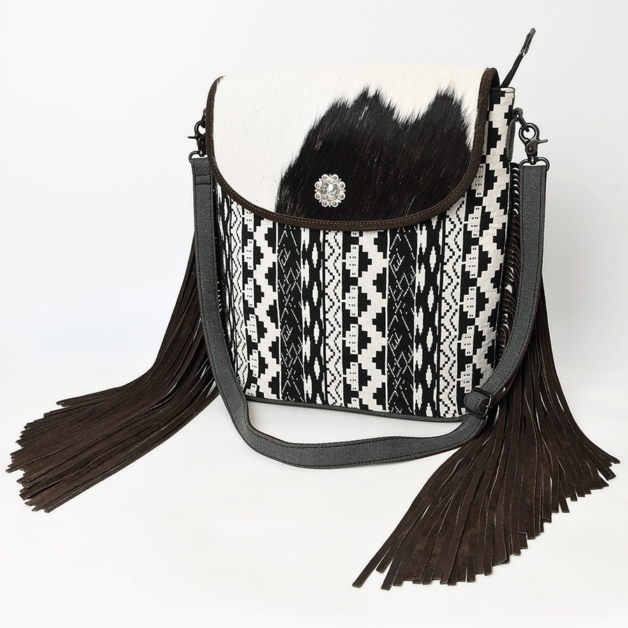 OHLAY Tote Hair On Upcycled Canvas Genuine Leather Women Bag Western Handbag Purse - Uhorse