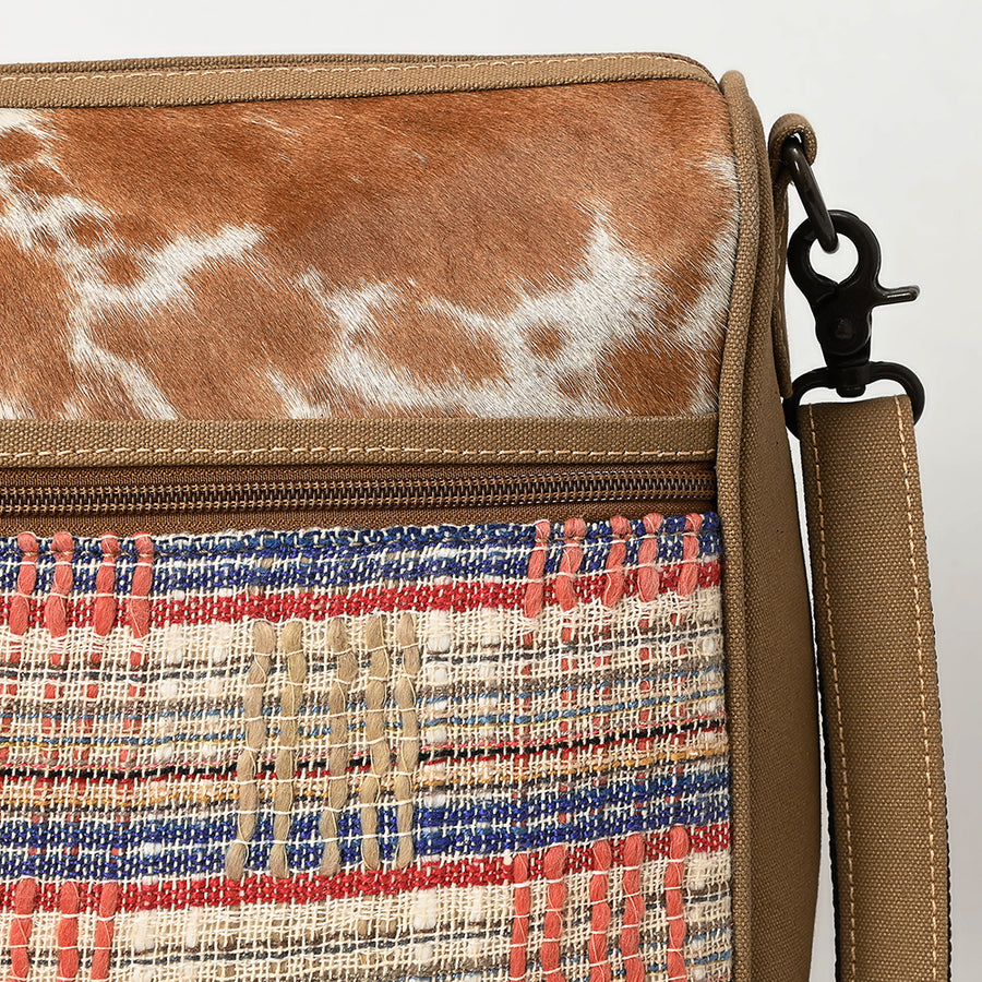 OHLAY Crossbody Hair On Upcycled Canvas Genuine Leather Women Bag Western Handbag Purse