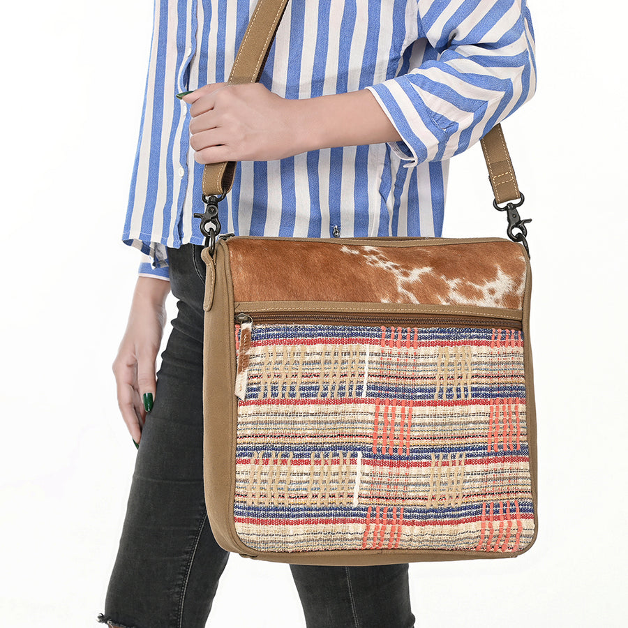 OHLAY Crossbody Hair On Upcycled Canvas Genuine Leather Women Bag Western Handbag Purse