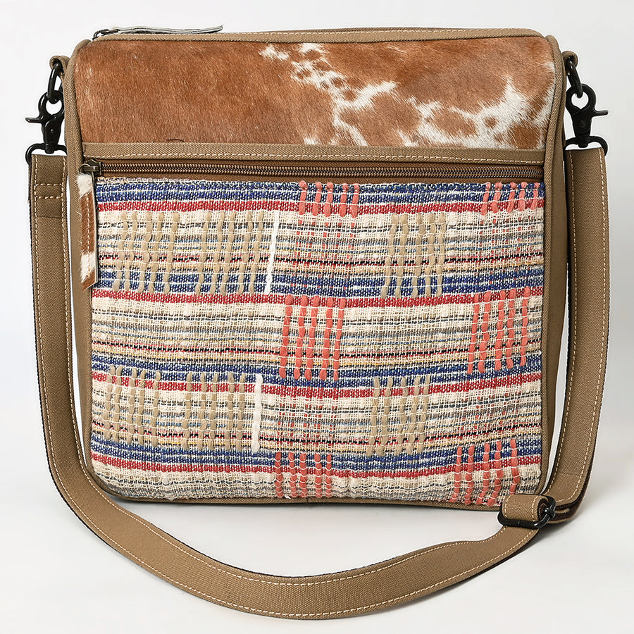 OHLAY Crossbody Hair On Upcycled Canvas Genuine Leather Women Bag Western Handbag Purse