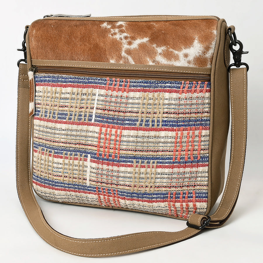 OHLAY Crossbody Hair On Upcycled Canvas Genuine Leather Women Bag Western Handbag Purse - Uhorse
