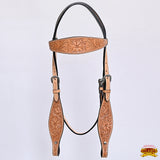 HILASON Western Horse Headstall Breast Collar Set Genuine American Leather Floral Tan | For Horses