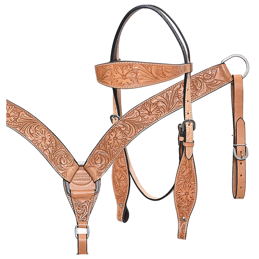 HILASON Western Horse Headstall Breast Collar Set Tack Genuine American Leather - Uhorse