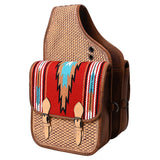 Hilason Western Horse Saddle Blanket Genuine Leather Saddle Bag Brown/Red Heavyduty Gorgeous Design Trail Ride