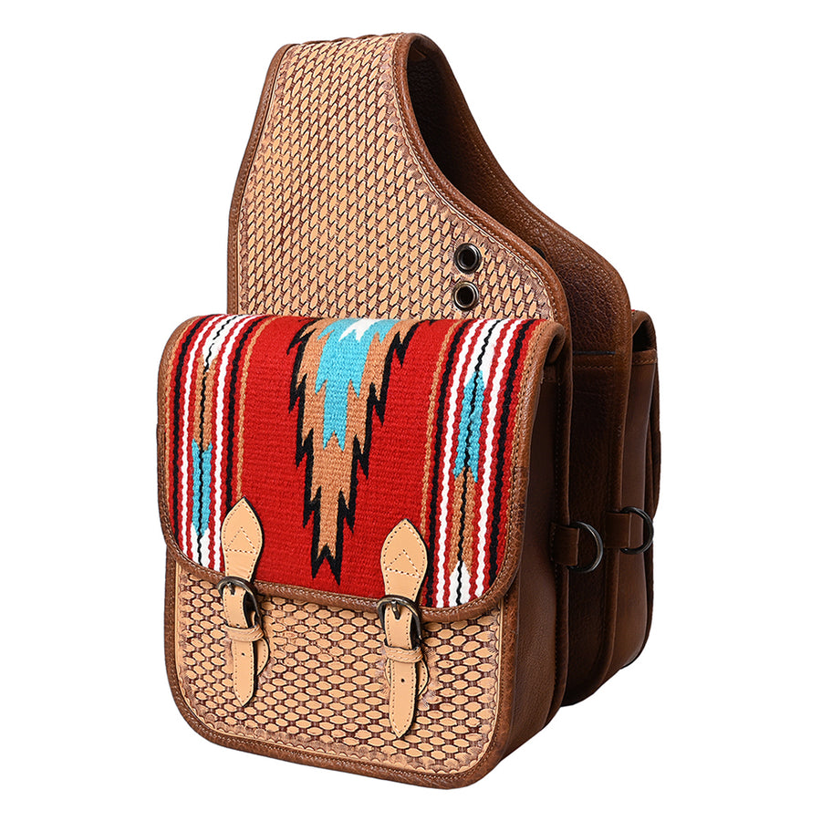 Hilason W. H. Saddle Blanket Genuine Leather Saddle Bag Brown/Red by Hilason – Cowboy and equestrian accessories