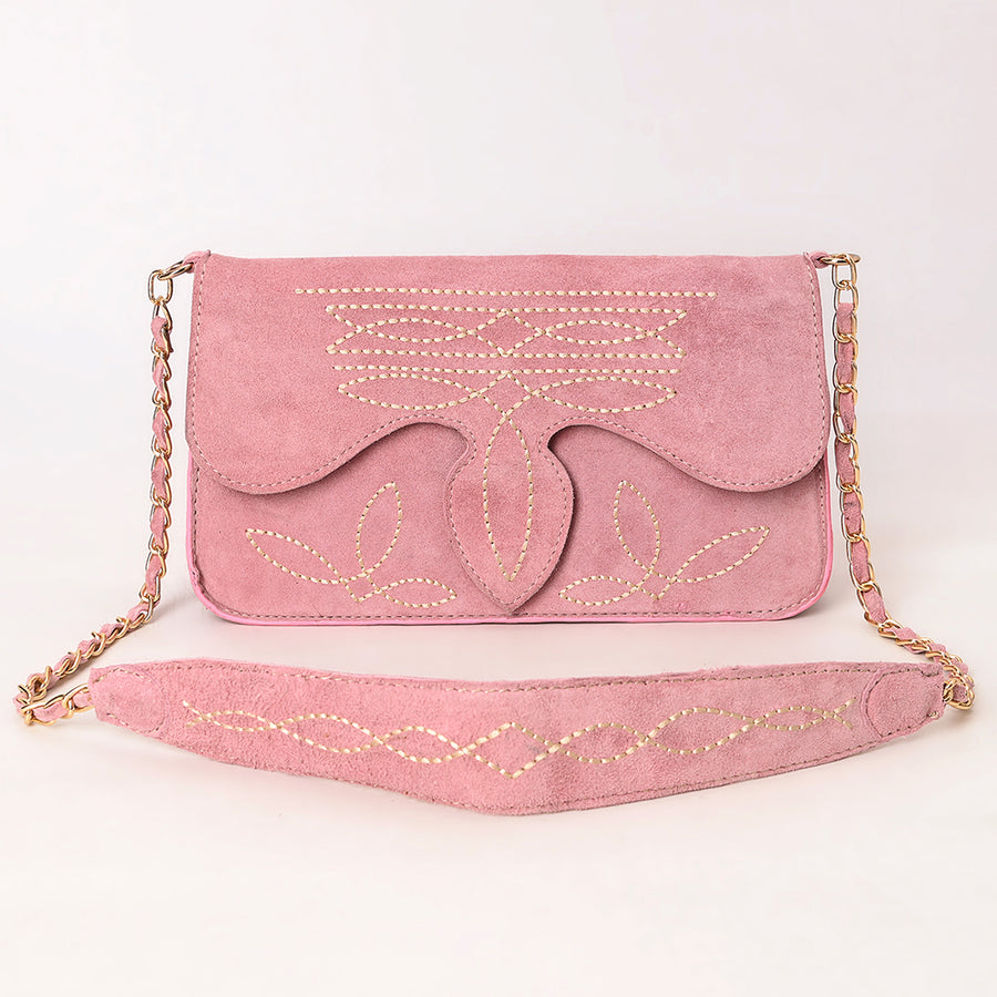 American Darling Boot Stitched Genuine Suede Leather Small Cross body Bag, Genuine Leather Western Purse with YKK Zipper