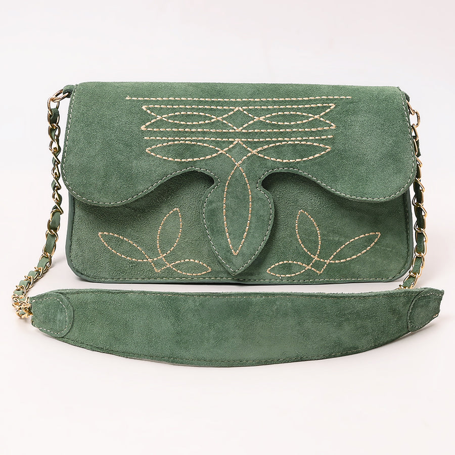 American Darling Boot Stitched Genuine Suede Leather Small Cross body Bag, Genuine Leather Western Purse with YKK Zipper