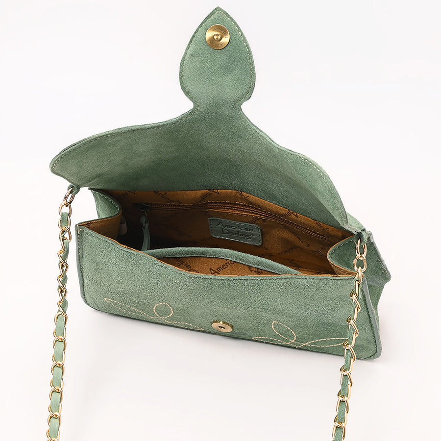 American Darling Boot Stitched Genuine Suede Leather Small Cross body Bag, Genuine Leather Western Purse with YKK Zipper