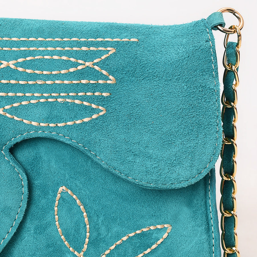 American Darling Boot Stitched Genuine Suede Leather Small Cross body Bag, Genuine Leather Western Purse with YKK Zipper