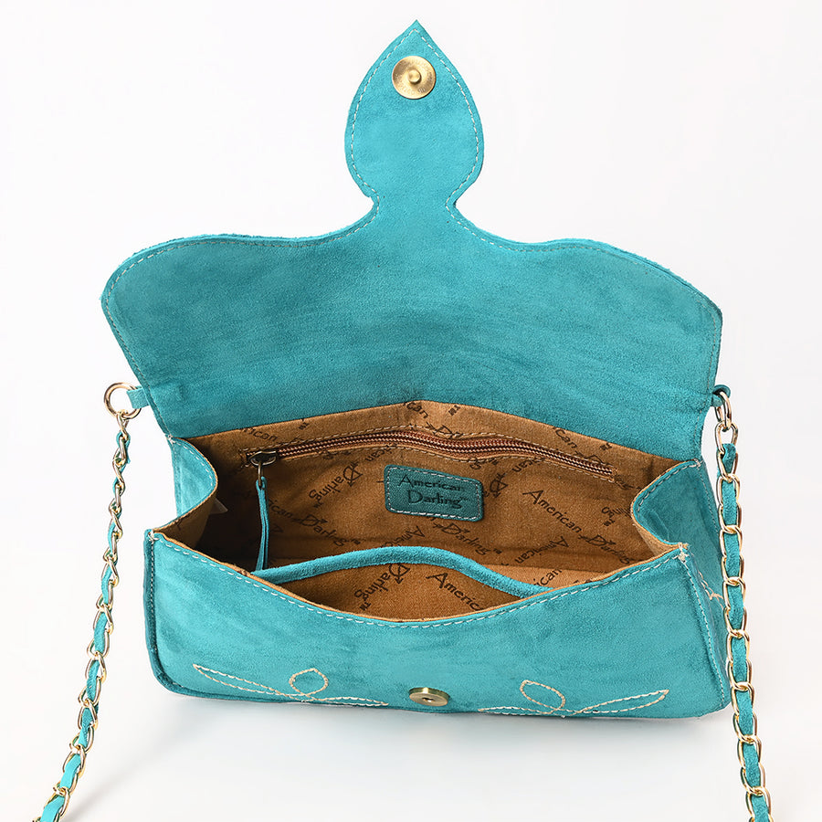 American Darling Boot Stitched Genuine Suede Leather Small Cross body Bag, Genuine Leather Western Purse with YKK Zipper