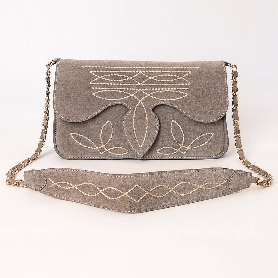 American Darling Boot Stitched Genuine Suede Leather Small Cross body Bag, Genuine Leather Western Purse with YKK Zipper