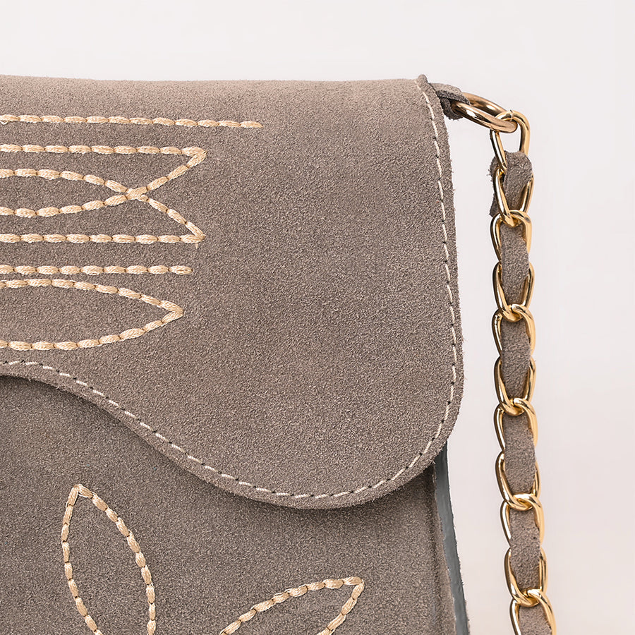 American Darling Boot Stitched Genuine Suede Leather Small Cross body Bag, Genuine Leather Western Purse with YKK Zipper