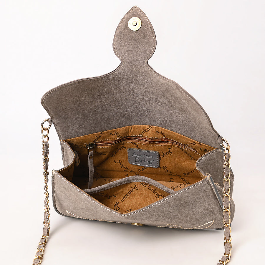American Darling Boot Stitched Genuine Suede Leather Small Cross body Bag, Genuine Leather Western Purse with YKK Zipper