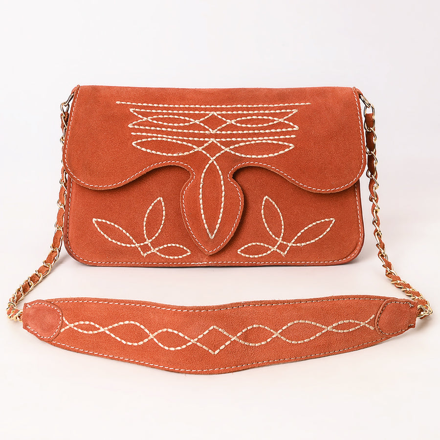 American Darling Boot Stitched Genuine Suede Leather Small Cross body Bag, Genuine Leather Western Purse with YKK Zipper
