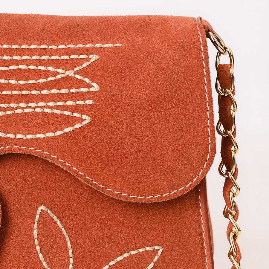 American Darling Boot Stitched Genuine Suede Leather Small Cross body Bag, Genuine Leather Western Purse with YKK Zipper