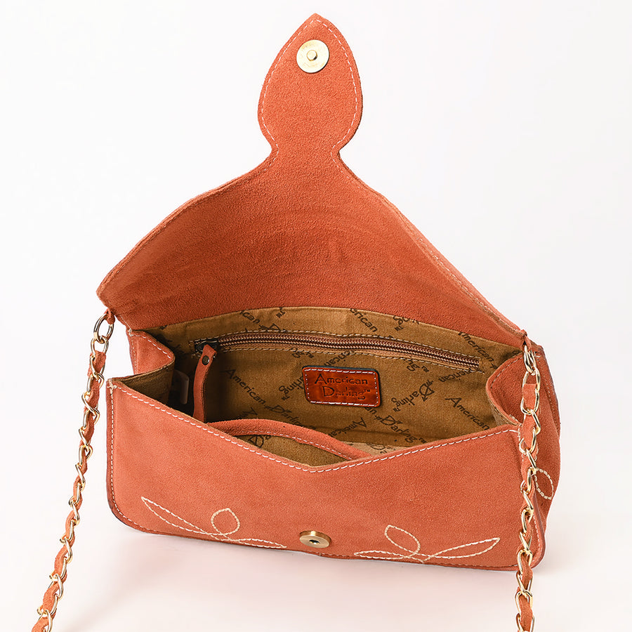 American Darling Boot Stitched Genuine Suede Leather Small Cross body Bag, Genuine Leather Western Purse with YKK Zipper
