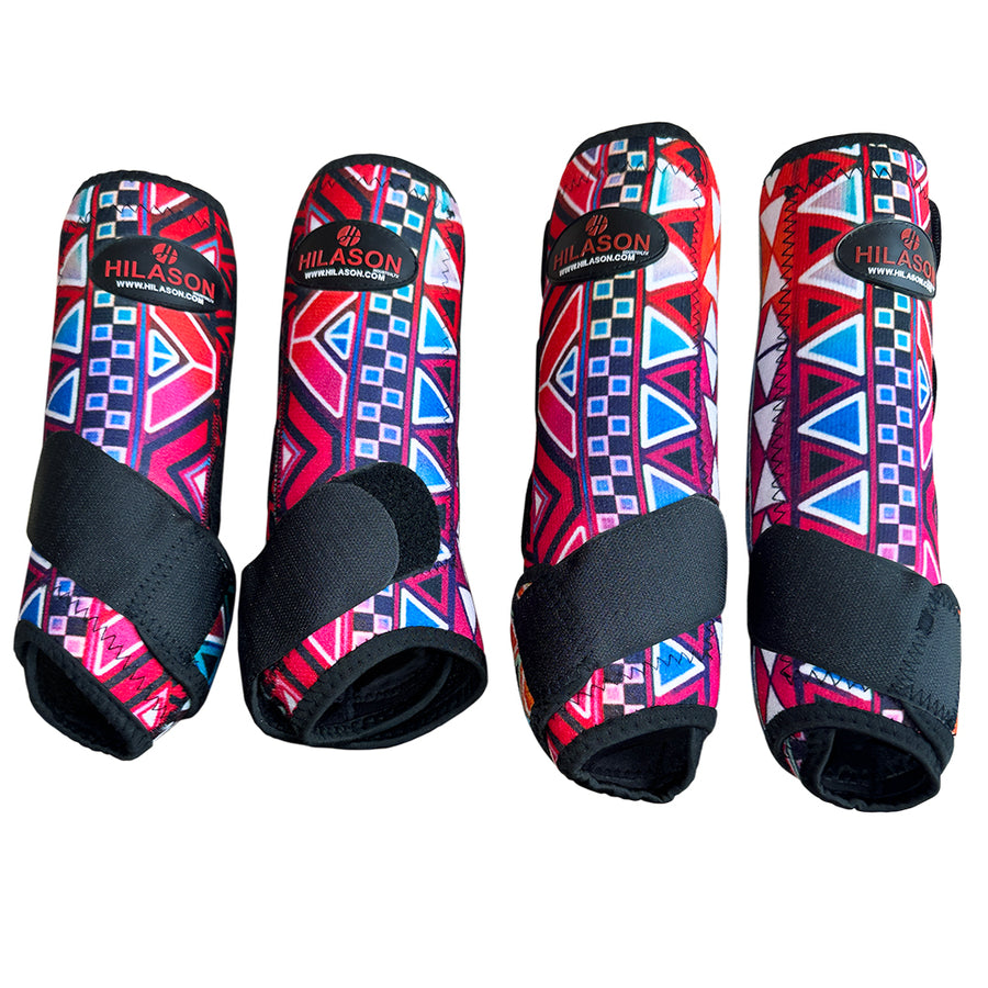 Medium Hilason Horse Front Rear Hind Leg Sport Boots Set of 4 Red/Black - Uhorse