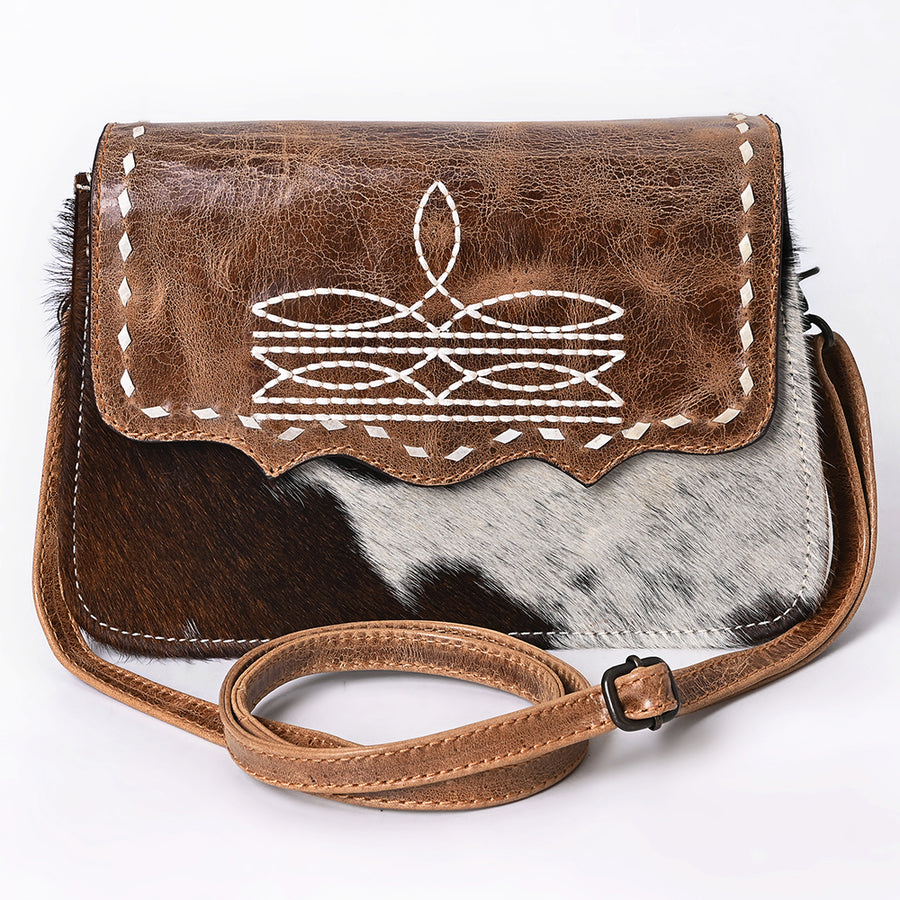 American Darling Small Western Cross Body Bag Handcrafted from Hair-On Cowhide & Genuine Leather | Boot Stitched Flap, Buckstitch & YKK Zipper
