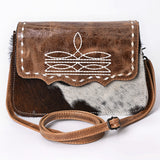 American Darling Small Western Cross Body Bag Handcrafted from Hair-On Cowhide & Genuine Leather | Boot Stitched Flap, Buckstitch & YKK Zipper