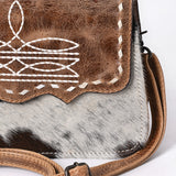 American Darling Small Western Cross Body Bag Handcrafted from Hair-On Cowhide & Genuine Leather | Boot Stitched Flap, Buckstitch & YKK Zipper