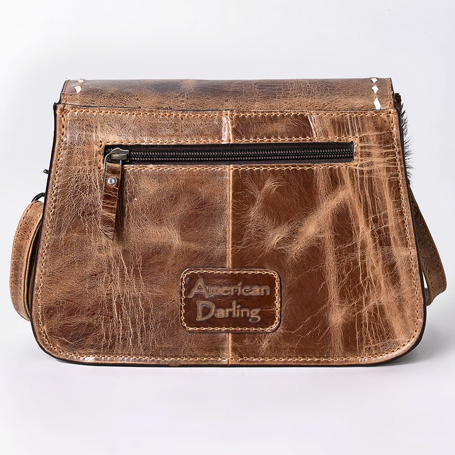 American Darling Small Western Cross Body Bag Handcrafted from Hair-On Cowhide & Genuine Leather | Boot Stitched Flap, Buckstitch & YKK Zipper