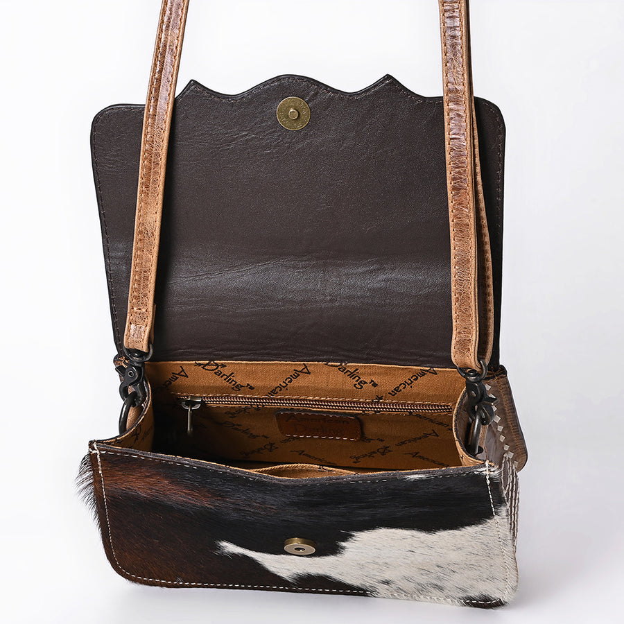 American Darling Small Western Cross Body Bag Handcrafted from Hair-On Cowhide & Genuine Leather | Boot Stitched Flap, Buckstitch & YKK Zipper