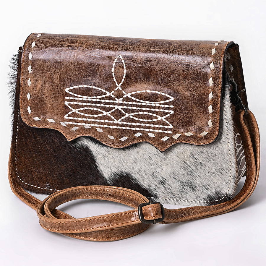 American Darling Hair-On Cowhide Small Crossbody | Western Boot Stitched - Uhorse