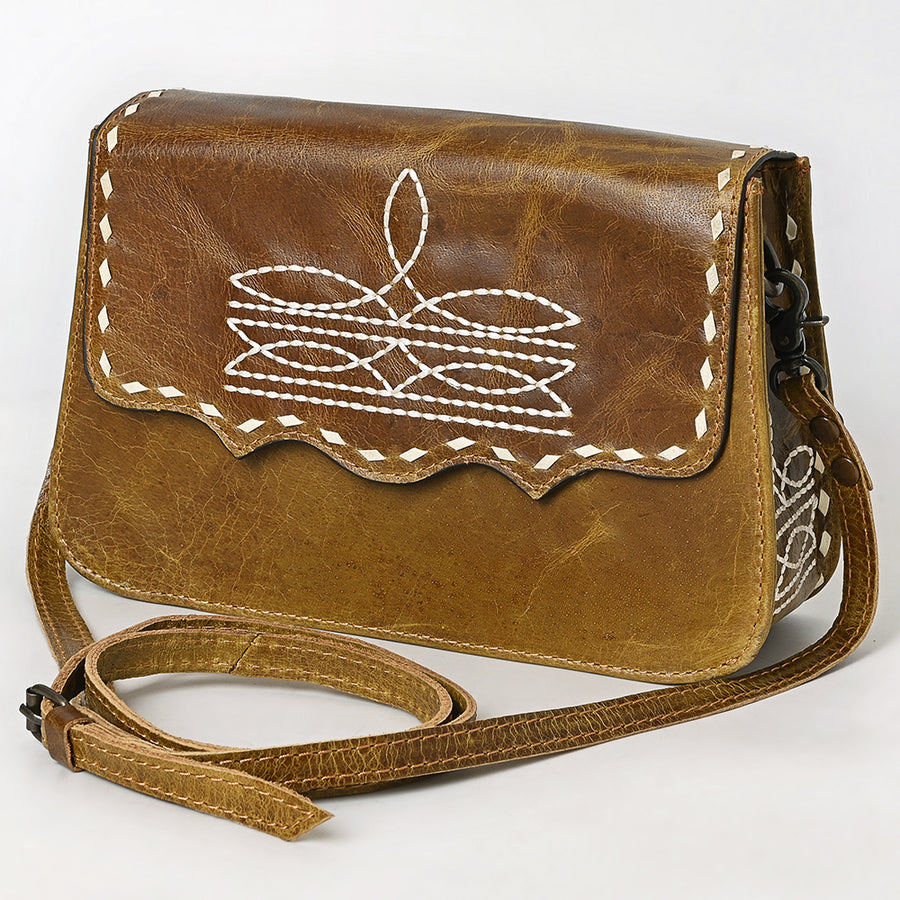American Darling Small Leather Crossbody | Western Boot Stitched - Uhorse