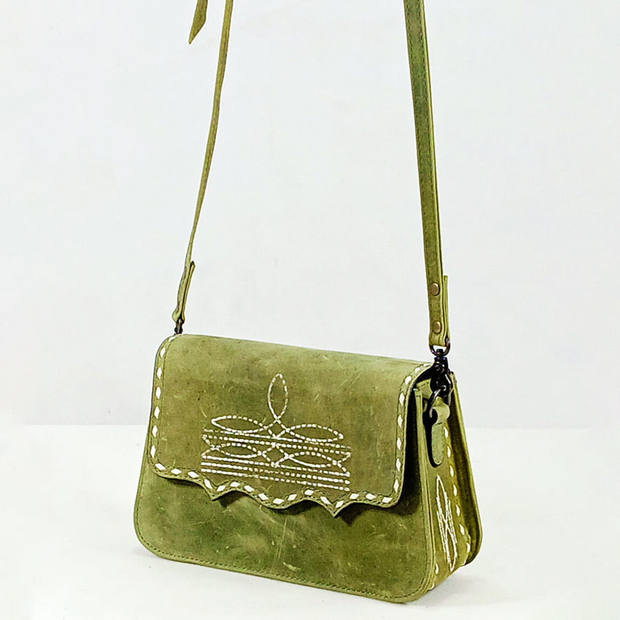Green suede shoulder bag with tooled flap - Uhorse
