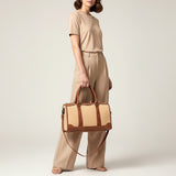 American Darling Western Duffel Bag Handcrafted from Genuine Leather & Canvas | Floral Tooled Trim, Buckstitch Detail & YKK Zipper