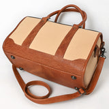 American Darling Western Duffel Bag Handcrafted from Genuine Leather & Canvas | Floral Tooled Trim, Buckstitch Detail & YKK Zipper