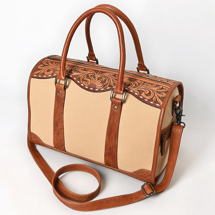 American Darling Hand Tooled Genuine Leather Duffel Bag | Canvas Travel Carryall - Uhorse
