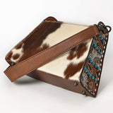 American Darling Western Wallet Bag Handcrafted from Hair-On Cowhide & Hand-Tooled Genuine Leather | Turquoise Stone Accent, Buckstitch & YKK Zipper
