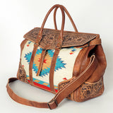 American Darling Duffel Saddle Blanket Hand Tooled Genuine Leather Western Women Bag | Handbag Duffle Weekend Travel Bags for