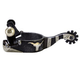 Hilason Black Steel Youth Show Spurs Engraved German Silver Trim And Conchos