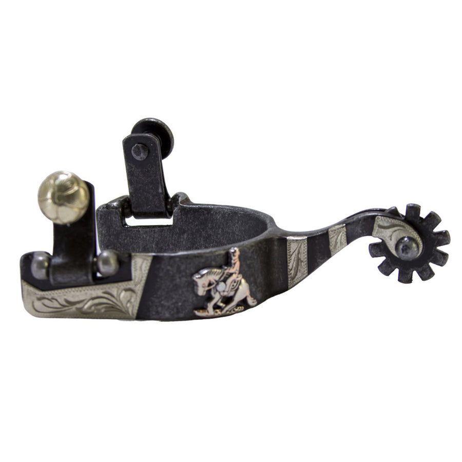 Hilason Black Steel Youth Show Spurs Engraved German Silver Trim And Conchos - Uhorse