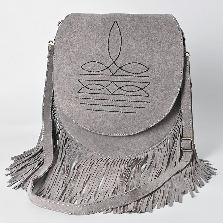 American Darling Western Boot Stitched Genuine Suede Leather Fringe Messenger Bag - Uhorse