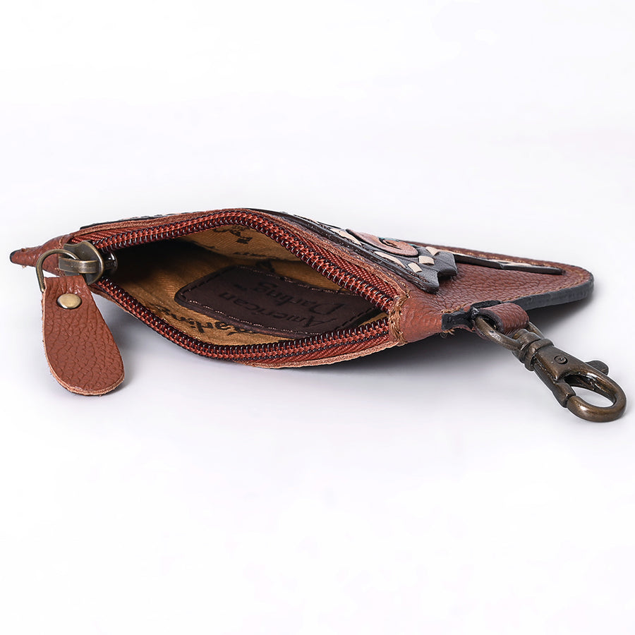 American Darling Hand Tooled Floral Carved Coin Purse Genuine Vegetable-Tanned Full Grain Leather Western Accessories