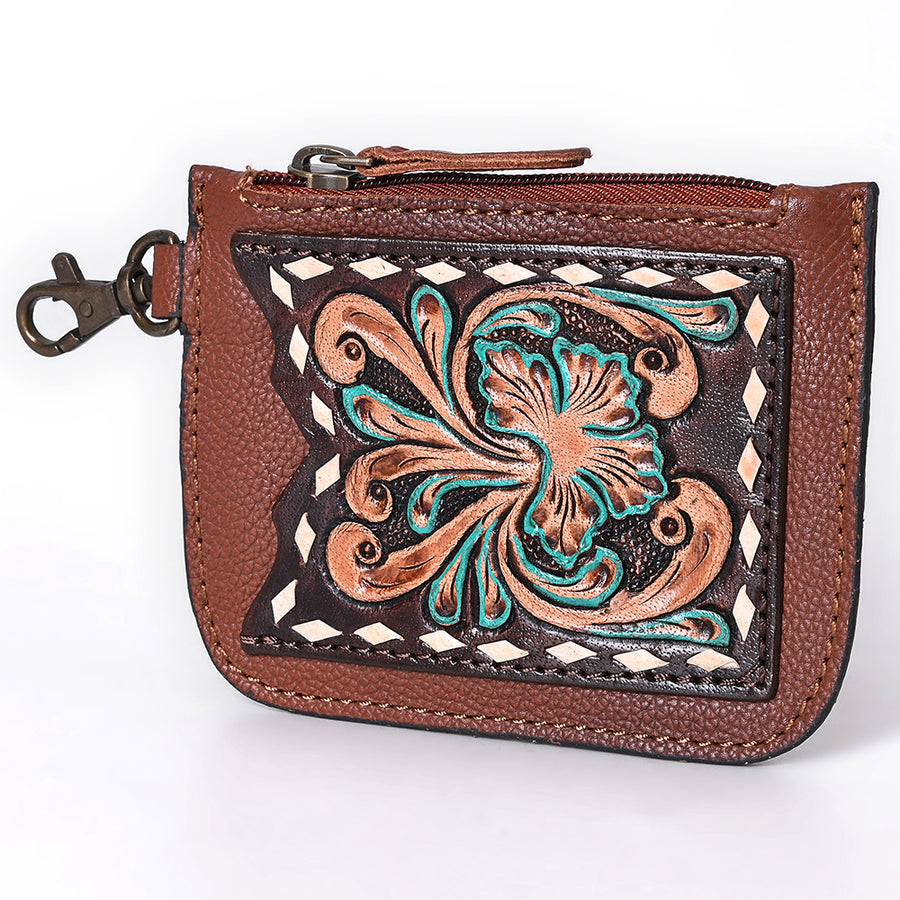 American Darling Hand Tooled Floral Genuine Leather Coin Purse - Uhorse