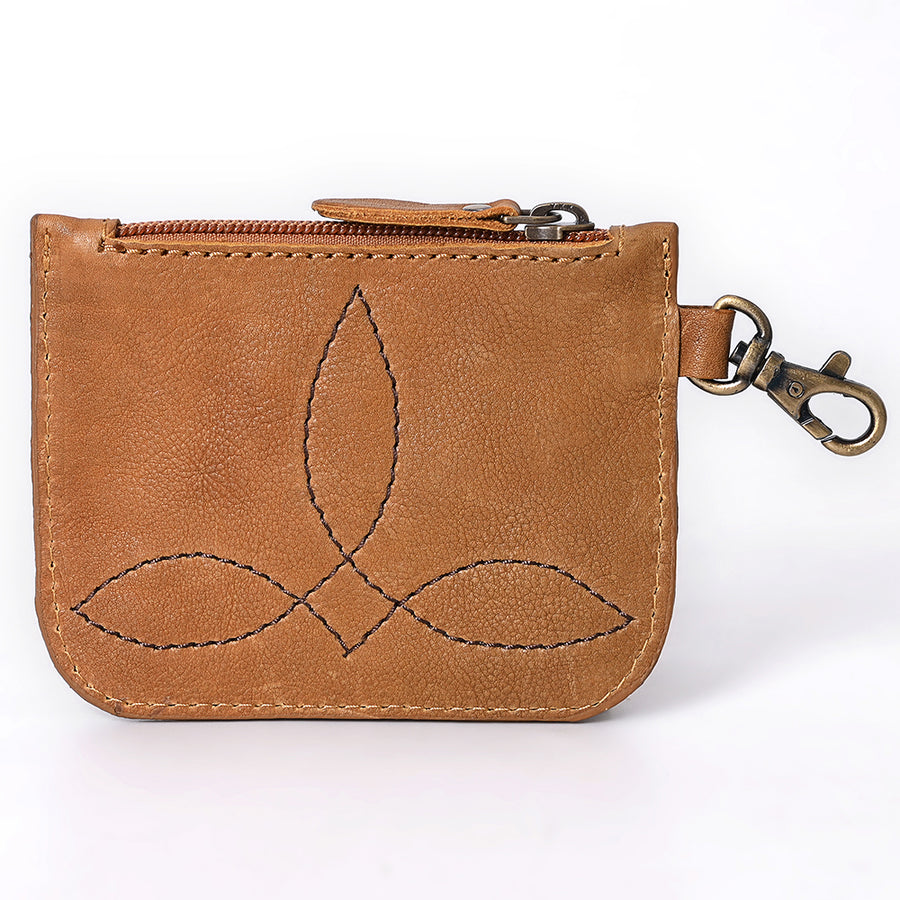 American Darling Hand Tooled Floral Carved Coin Purse Genuine Vegetable-Tanned Full Grain Leather Western Accessories