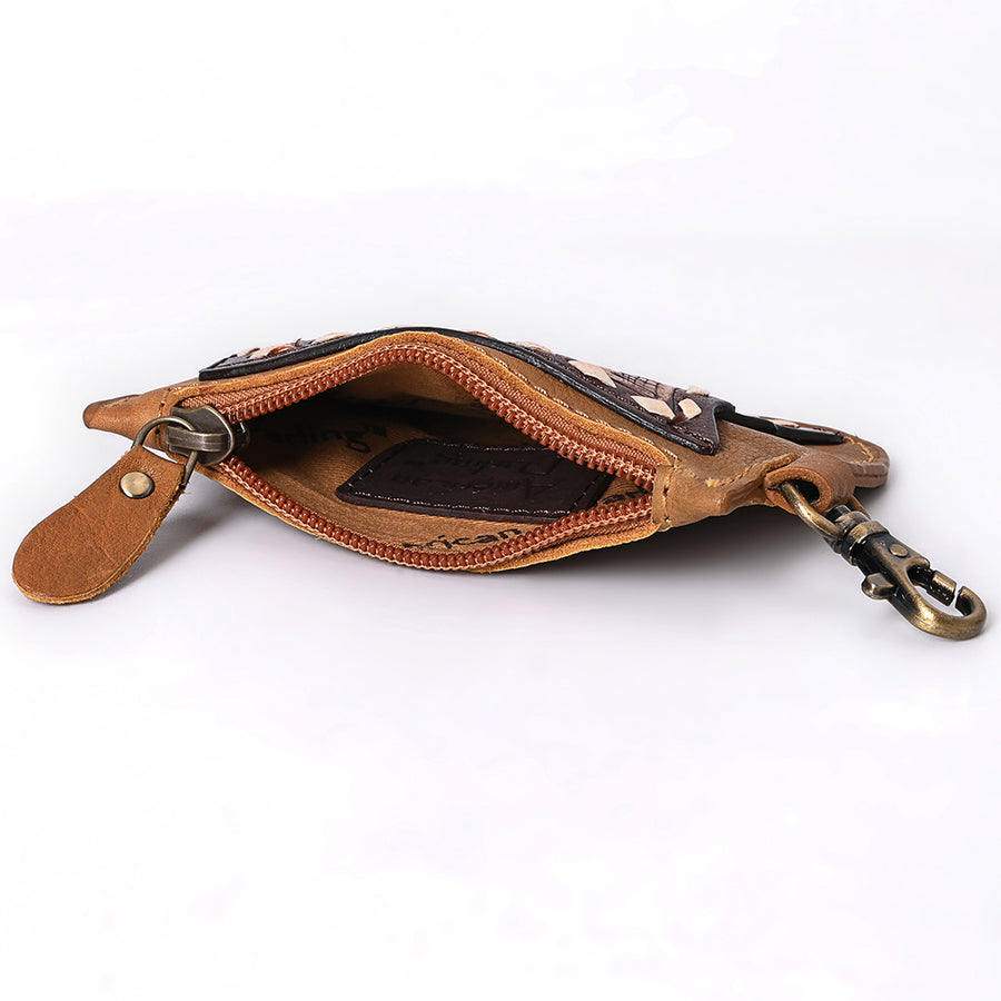 American Darling Hand Tooled Floral Carved Coin Purse Genuine Vegetable-Tanned Full Grain Leather Western Accessories