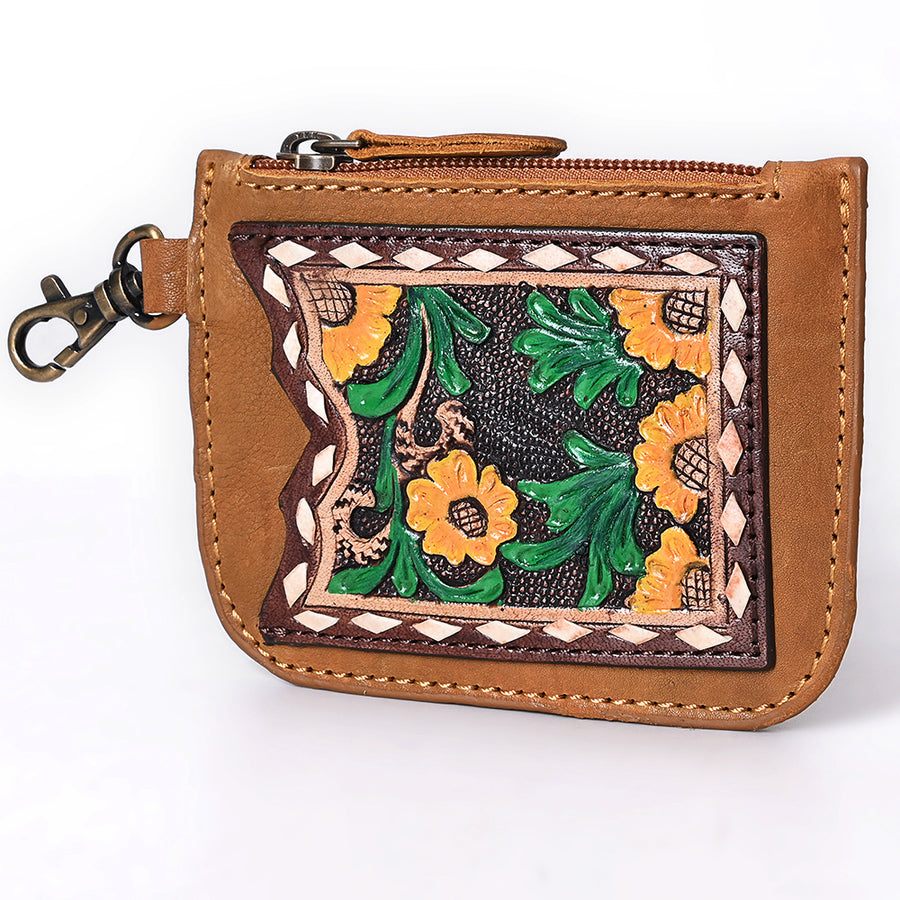 American Darling Hand Tooled Floral Genuine Leather Coin Purse - Uhorse