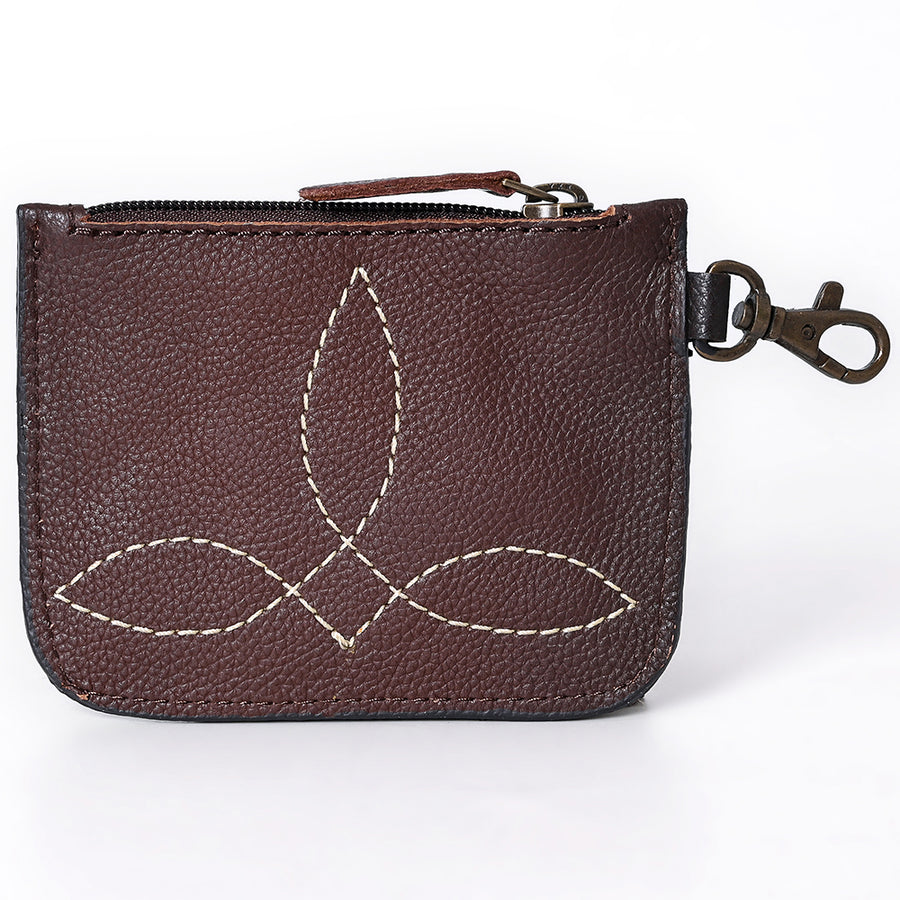 American Darling Hand Tooled Floral Carved Coin Purse Genuine Vegetable-Tanned Full Grain Leather Western Accessories