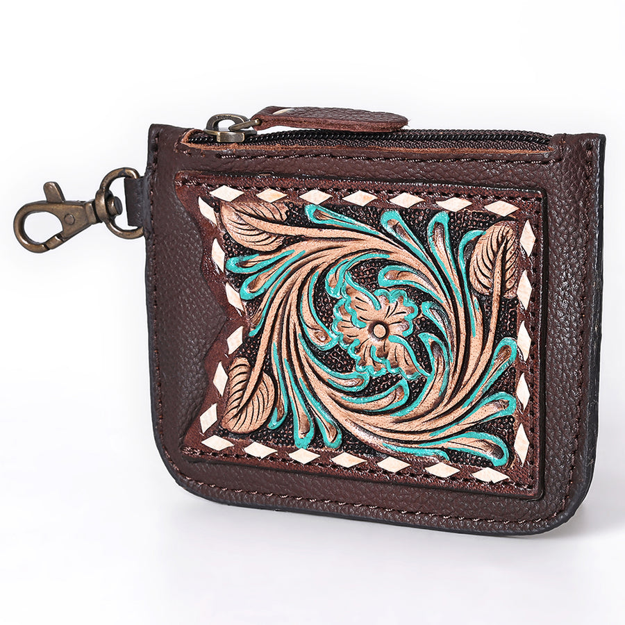 American Darling Hand Tooled Floral Genuine Leather Coin Purse - Uhorse