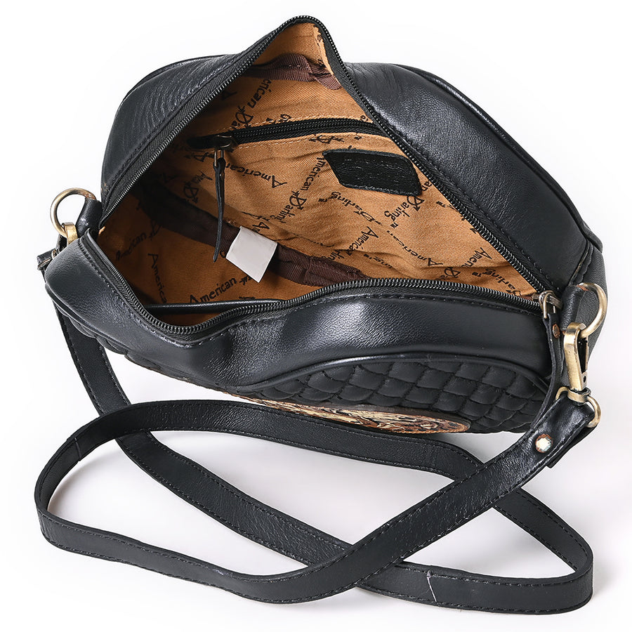 American Darling Women's Quilted Hand Tooled Floral Carved Genuine Leather Canteen Bag Eco-Friendly Full Grain Western Purse