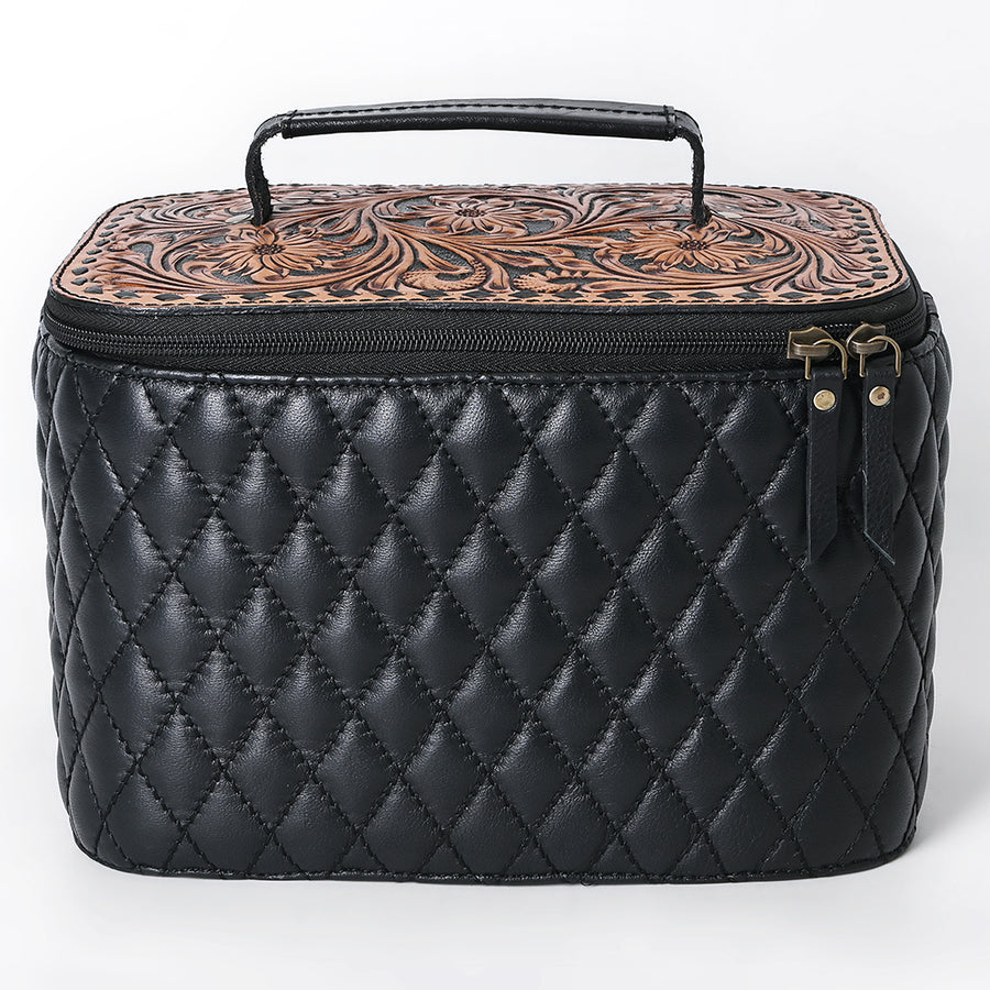 American Darling Women's Quilted Hand Tooled Floral Carved Genuine Leather Jewelry Case Eco-Friendly Full Grain Western Box