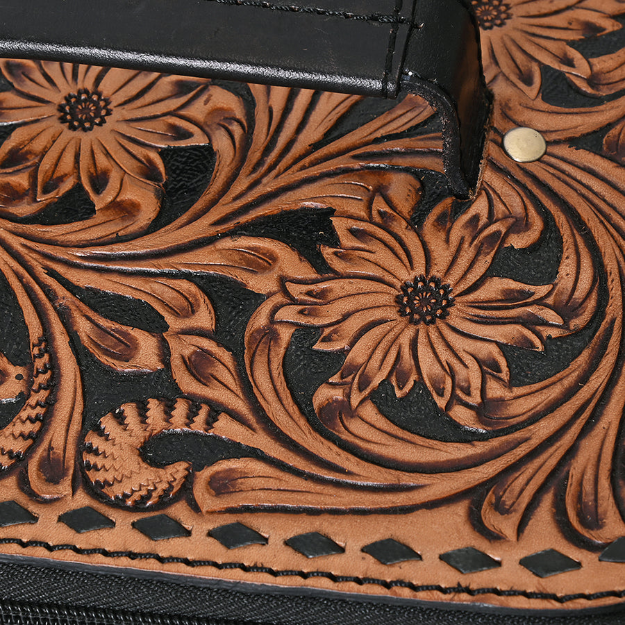 American Darling Women's Quilted Hand Tooled Floral Carved Genuine Leather Jewelry Case Eco-Friendly Full Grain Western Box