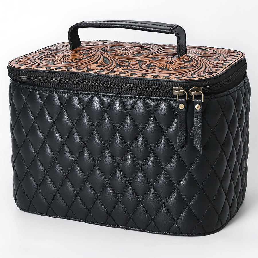 American Darling Women's Quilted Hand Tooled Floral Carved Genuine Leather Jewelry Case Eco-Friendly Full Grain Western Box