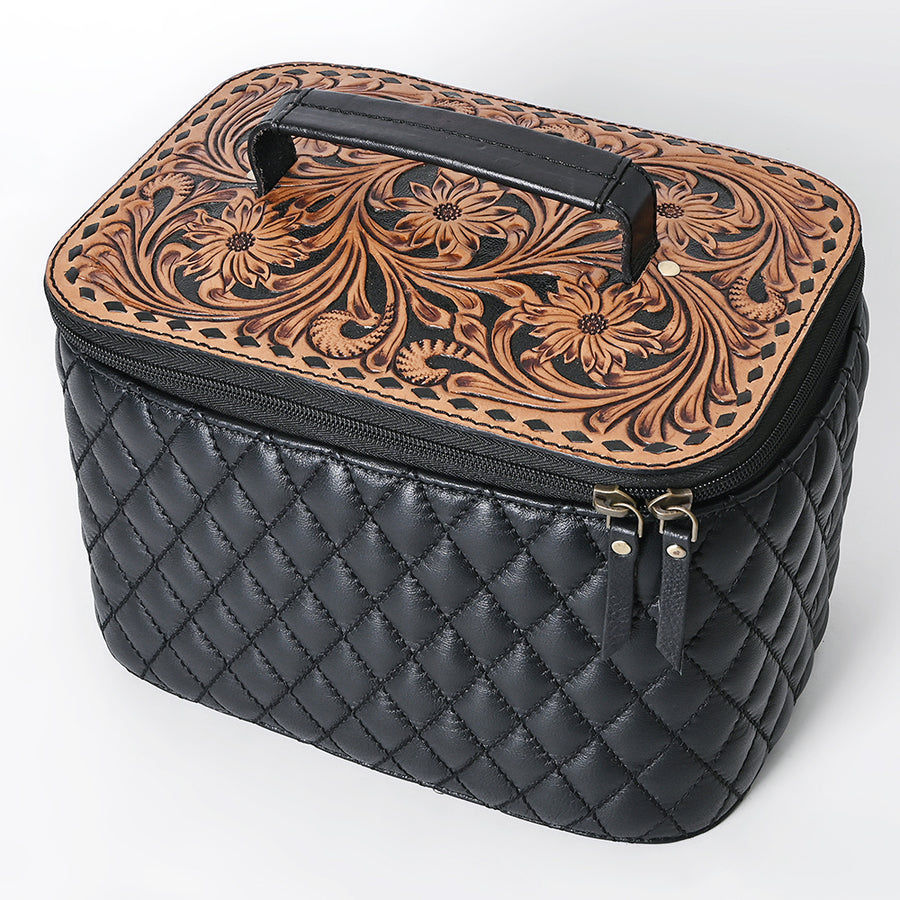 American Darling Quilted Hand Tooled Floral Carved Genuine Leather Jewelry Case - Uhorse
