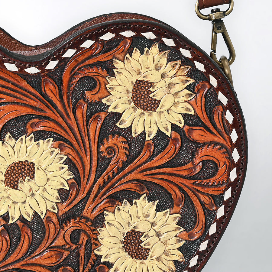 American Darling Women's Hand Tooled Floral Carved Genuine Leather Canteen Bag Eco-Friendly Full Grain Western Purse